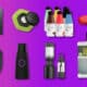 fitness tech products on purple background