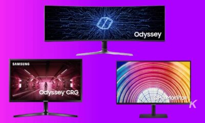 samsung monitor deal / samsung monitors on a purple background