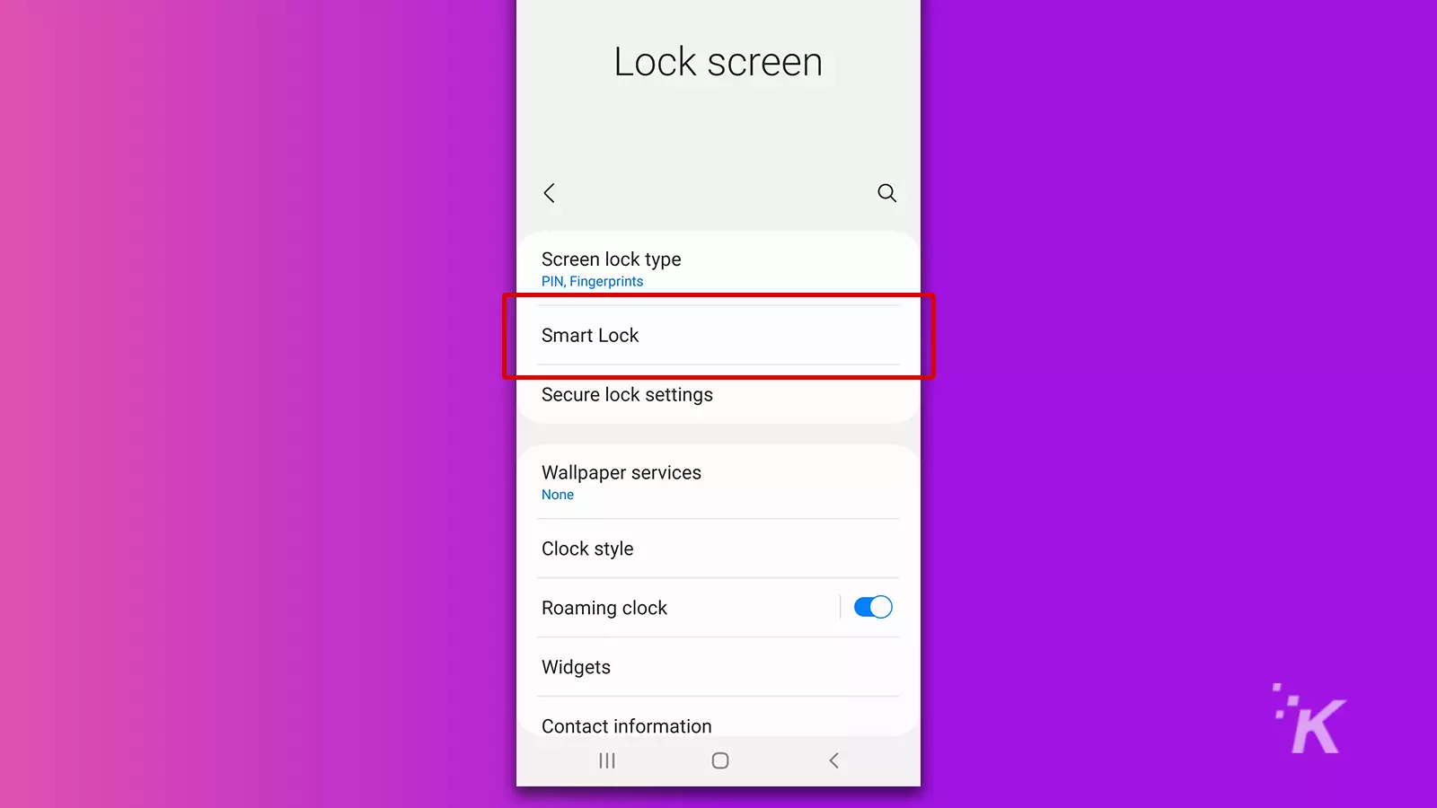 android lock screen settings menu